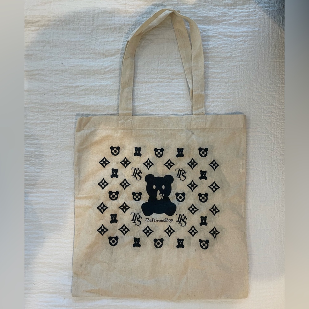 Teddy Bear Canvas Tote Bag - Cream and Black
